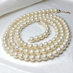 3D pearl necklace coiled neatly on a clean white background for classic jewelry and accessory visuals
