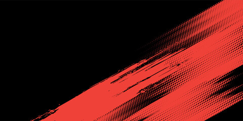 Black and Red Grunge Brush Background with Halftone Effect. Retro Grunge Background