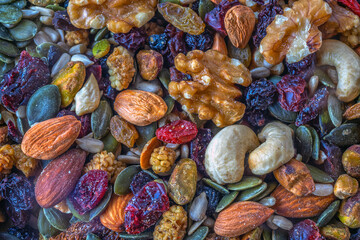Closeup of trail mix with nuts