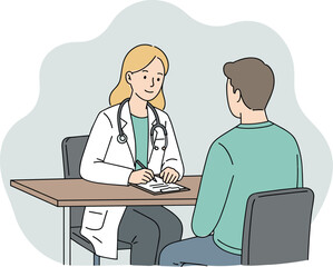 Doctor-Patient Consultation Illustration: Healthcare Professional Discussing with Patient in a Friendly Setting