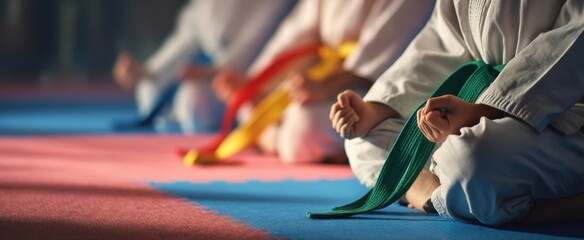 The young martial artists focus on their colorful belts during training.