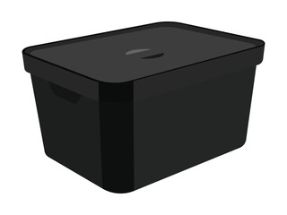 Black plastic storage box with lid
