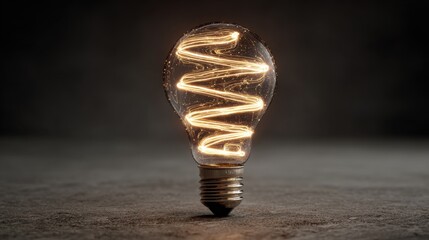 Light trail spiraling around floating idea bulb, abstract visualization of brainstorming