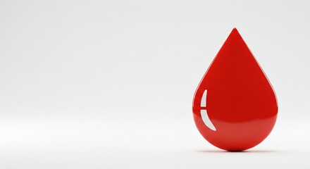 Fototapeta premium Red shiny blood drop on a white background. Medical donation and health concept for blood bank promotion.