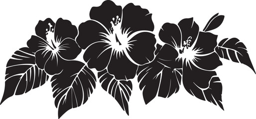 Obraz premium Black and White Hibiscus Flower Arrangement with Leaves Illustration