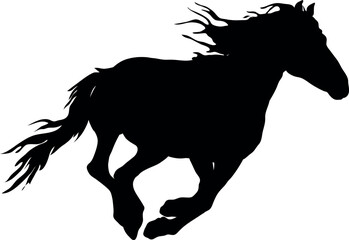 Black silhouette of a running horse on a white background vector illustration. Vector illustration for the design of postcards, calendars, logos and websites
