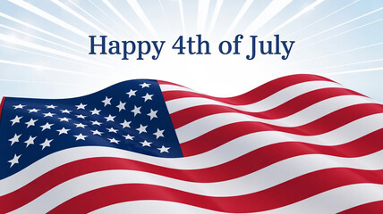 Happy 4th of july with waving american flag illustration