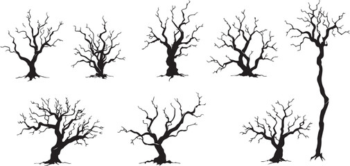 Set Trees. Hand drawn vector illustration	