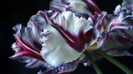 Exquisite Parrot Tulips on Black Background