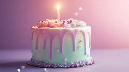 Elegant Birthday Cake with Candles and Festive Decorations