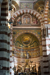 Interior and nave of Basilica of Our Lady of the Watch, Mareseille, France