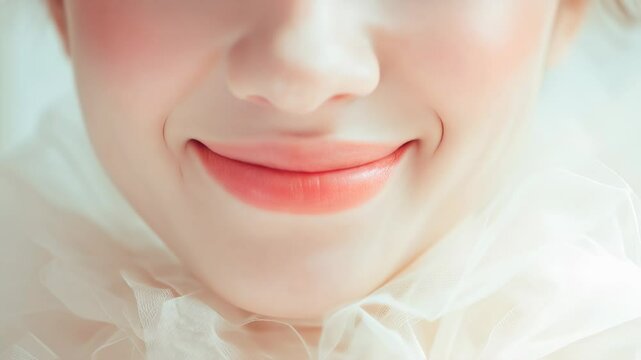 唇のアップから微笑む美しい女性の動画