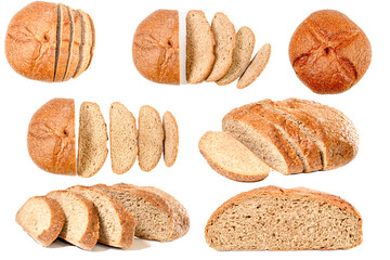 Set of fresh bread on white background, top view 