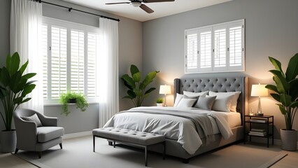 Modern bedroom setup featuring a soft relaxing bed