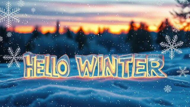 Picture of a hello winter sign in the snow