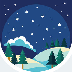 Naklejka premium christmas night landscape with snow