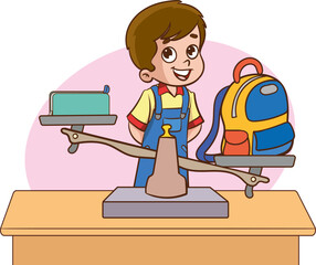 little children uses scales to measure the weight of different objects