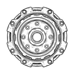 Car clutch flywheel cohesion transmission auto part plate kit repair service icon in flat style modern illustration image with black color