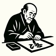 Retro vector illustration of a businessman in an office restaurant, reading while eating a meal