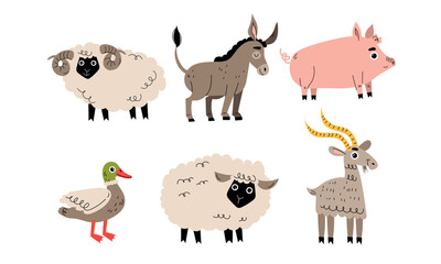 Fototapeta premium Adorable Farm Animals Cartoon Illustration with a Charming and Colorful Design for Children