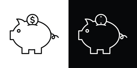 Piggy bank design. simple stroke line vector icon set