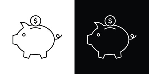 Piggy bank icon design. simple stroke line vector icon set