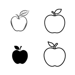 Apple Line Icons – Minimalist Apple Outline & Silhouette Clipart Set