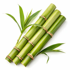 Obraz premium a fresh green bamboo slice with natural rings and smooth texture showcasing the plant’s inner structure and vibrant color isolated on white background