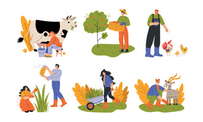 Rural Farming Activities Engaging with Various Livestock and Growing Crops for Sustainability