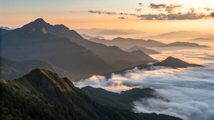 Fototapeta premium Stunning Aerial View of Majestic Mountain Range at Sunrise