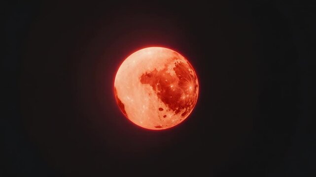 After appearing red glowing moonlike orb rotating in night sky, showing phase shift