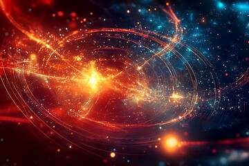 Obraz premium Abstract technology background with glowing particles and swirling light trails effect