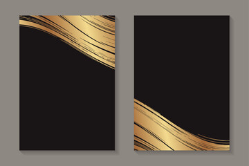 Golden waves on a black background. Grunge luxury wedding invitation design or card templates for business or poster or greeting.