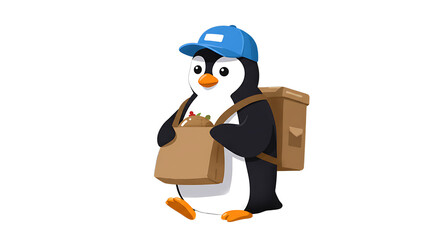Obraz premium Cartoon penguin delivery