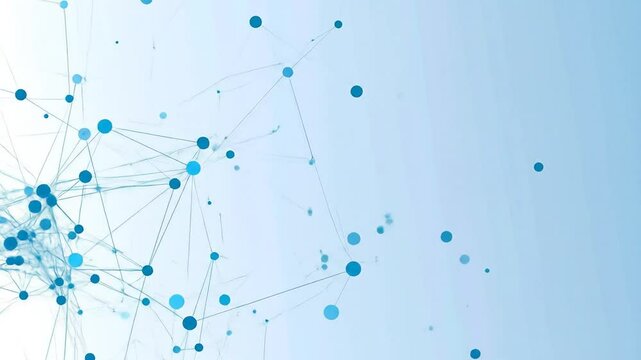 Abstract network of light-blue circles and lines on a light-blue background