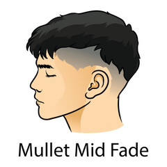 mid fade mullet hairstyle with white background