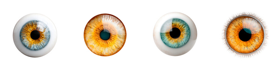 Closeup of four colorful human eyes
