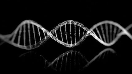 A striking anime-style illustration of a double helix rendered in black and white, mirrored perfectly across a horizontal axis. Generative AI