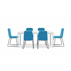 Modern Dining Table and Chairs Design Perfect for Restaurant or Office Decor Featuring Blue Upholstery and Simple Style