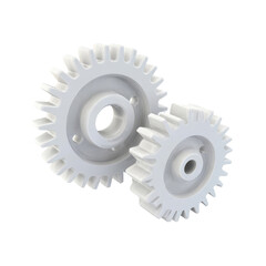Two white gears showcasing mechanical engineering precision.