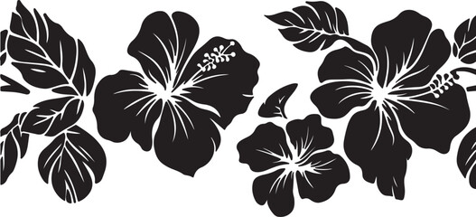 Obraz premium Black and White Hibiscus Flower Border for Design and Decoration