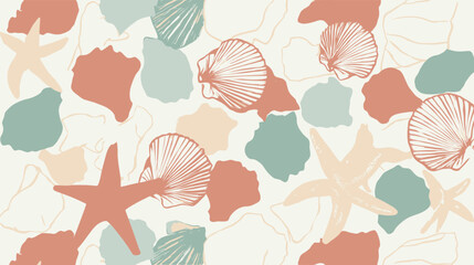 Marine starfish seashells decorate offwhite beach pattern background coastal decor