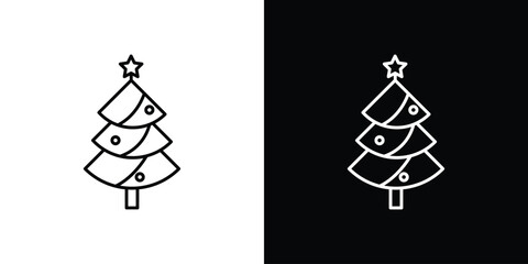 Christmas tree icon design. simple stroke line vector icon set