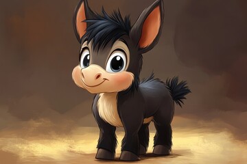 Cute animated donkey character in playful pose