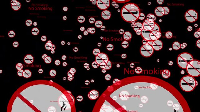 No Smoking Sign Animation seamless  Anti-Smoking no tabacco Motion Graphic Loop for Public Awareness on blacl screen 