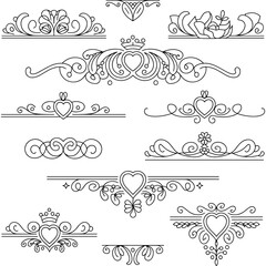 Romantic Heart and Floral Divider Set in Elegant Line Art Style


