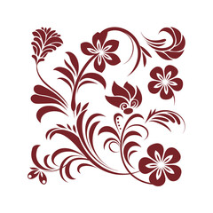 Red Decorative Floral Ornament Set in Folk Art Style


