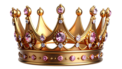 Royal Gold Crown Adorned with Pink Diamonds Transparent Background PNG