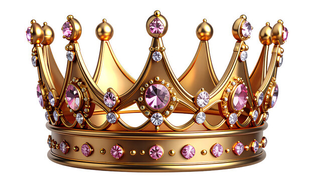 Royal Gold Crown Adorned with Pink Diamonds Transparent Background PNG