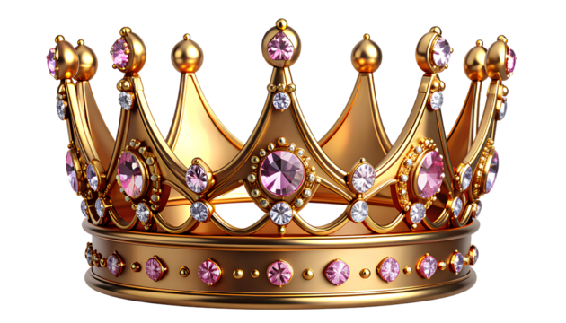 Royal Gold Crown Adorned with Pink Diamonds Transparent Background PNG - Powered by Adobe
